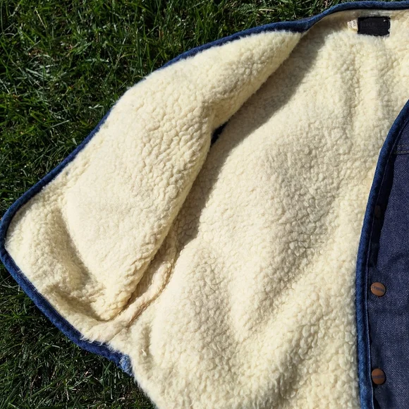 Vintage Sears Roebuck shearling lined denim sherpa snap button vest Large - Picture 8 of 10